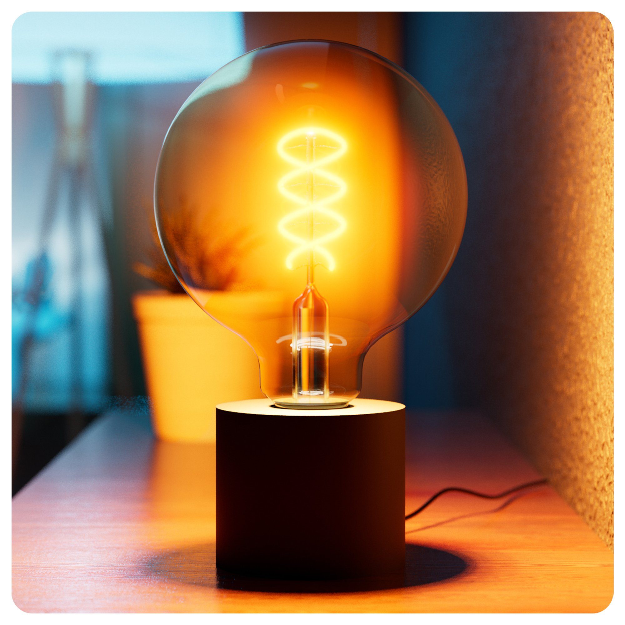 SSC-LUXon LED Spiegelleuchte NAMBI Tischlampe schwarz mit Kabelschalter und E27 LED Birne, Extra Warmweiß