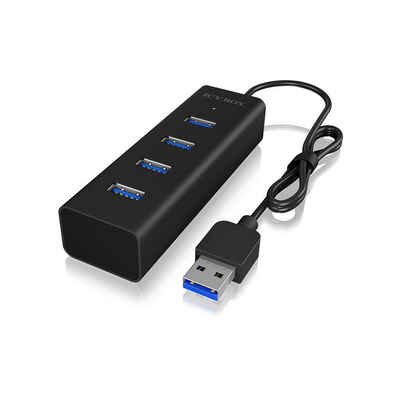 ICY BOX IB-HUB1409-U3 USB-Adapter, 4 Port Hub mit USB 3.0 Type-A Anschluss, Aluminium, LED Indikator, für Windows Linux macOS 9, schwarz