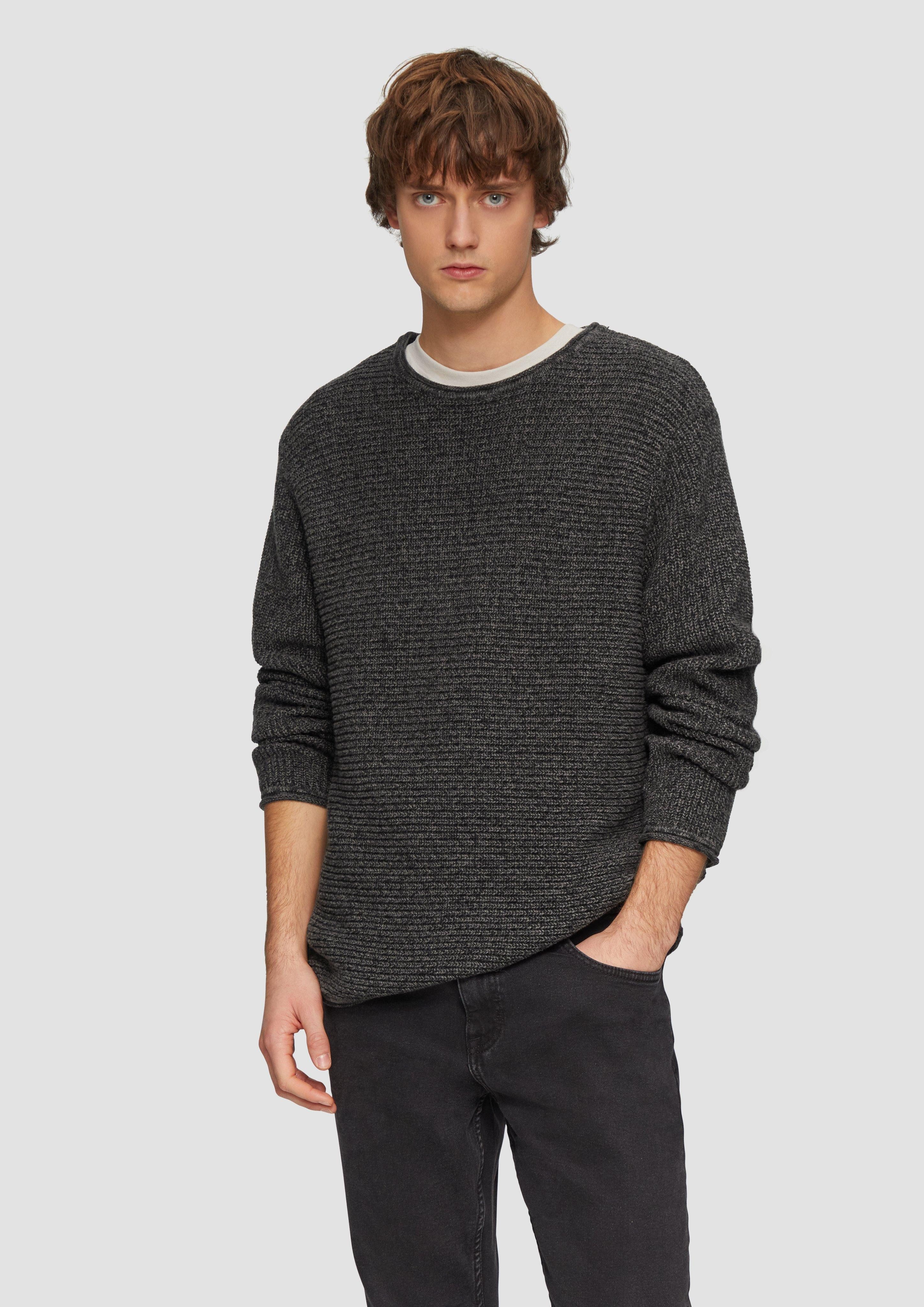 Strickpullover Melierter Strickpullover mit Rippstruktur