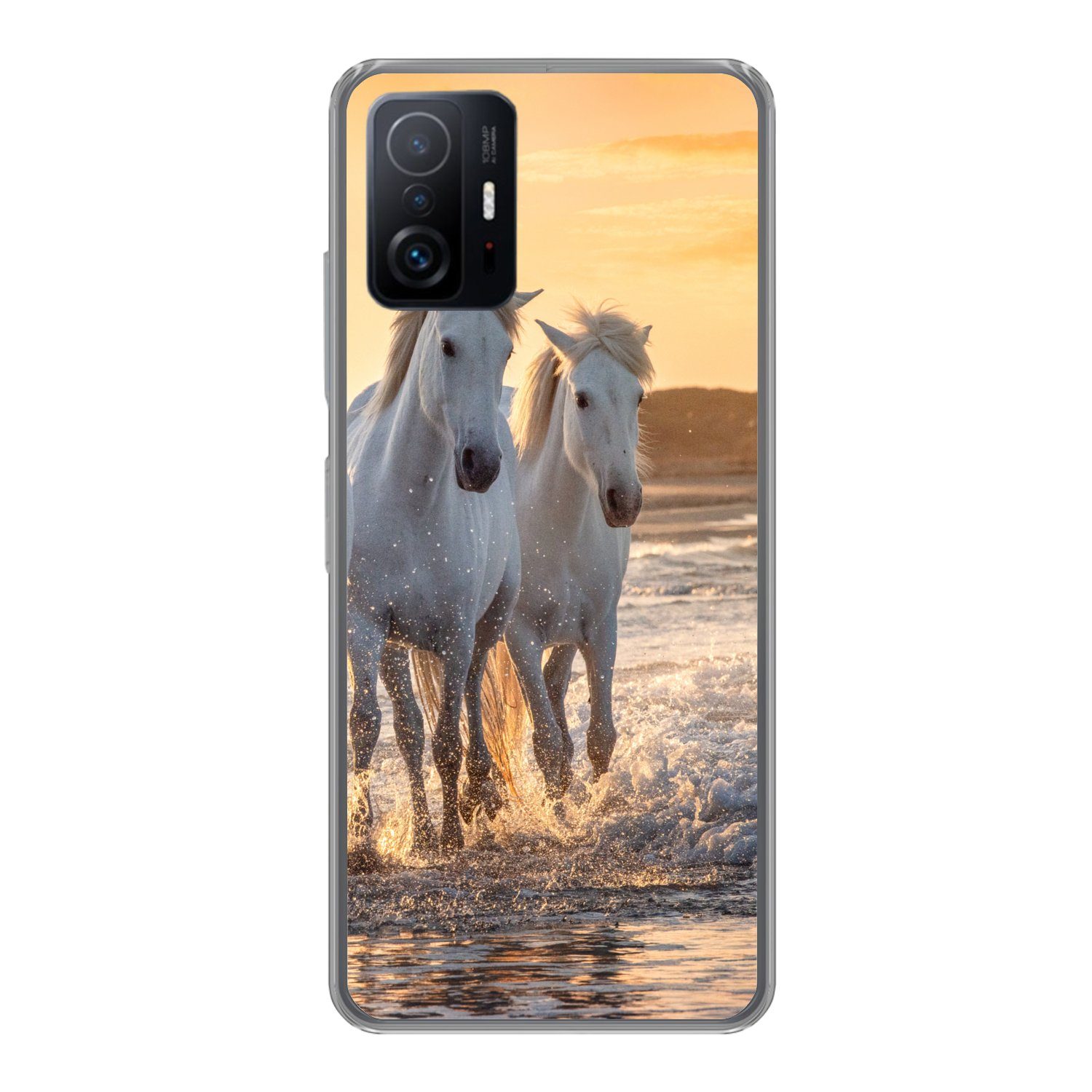 MuchoWow Handyhülle für Xiaomi 11T Pro Pferde - Wasser - Strand - Tiere, Phone Case, Silikon, Schutzhülle Dünn