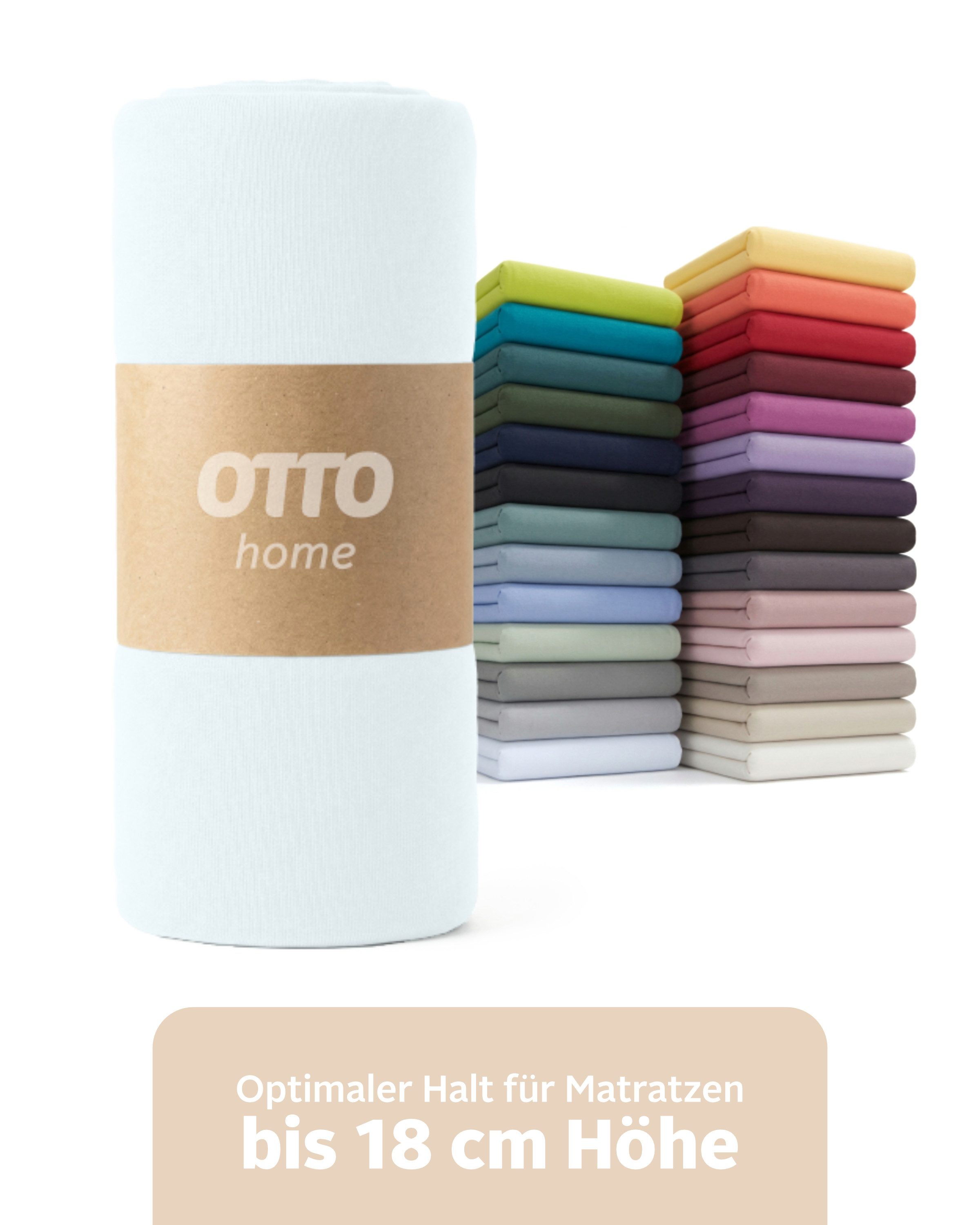 OTTO home Spannbettlaken Physalis Basic und PREMIUM Qualität, 100% Baumwolle, Jersey und Biber, Jersey (110 g/m), Gummizug: rundum, (4 Stück), Bettlaken für Matratzen bis 18 cm Höhe, Spannbetttuch, Laken