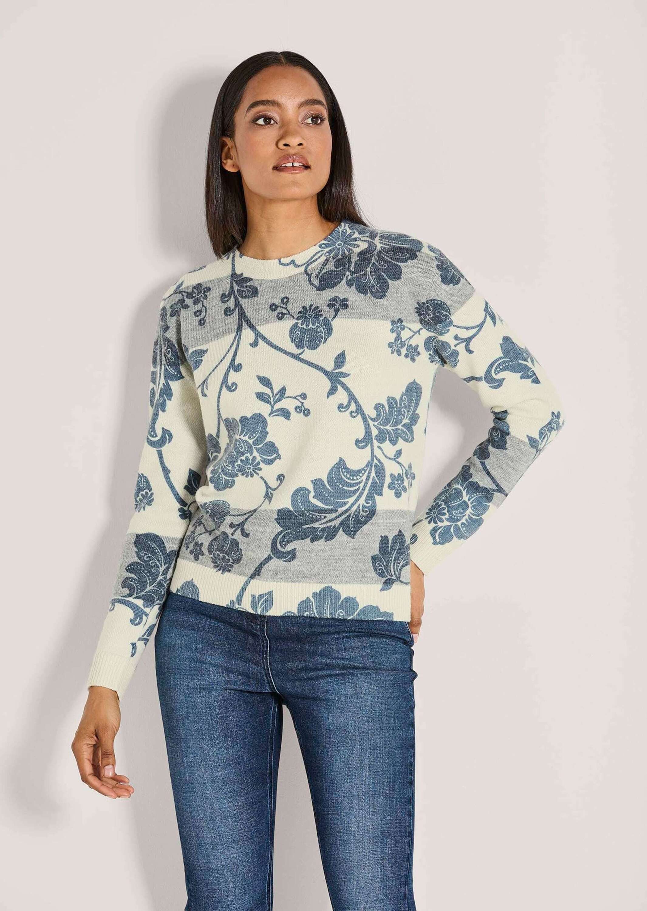 MADELEINE Strickpullover Rundhals-Pullover im Muster-Mix Rundhals Oberteil mit Muster, langärmelig, italienische Garnmischung