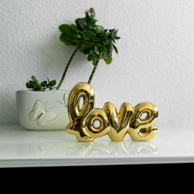 K&L Wall Art Dekofigur Gold Deko Buchstaben Love Goldene Liebe Hochzeit Tischdeko, Fensterbank Figur Luftballon