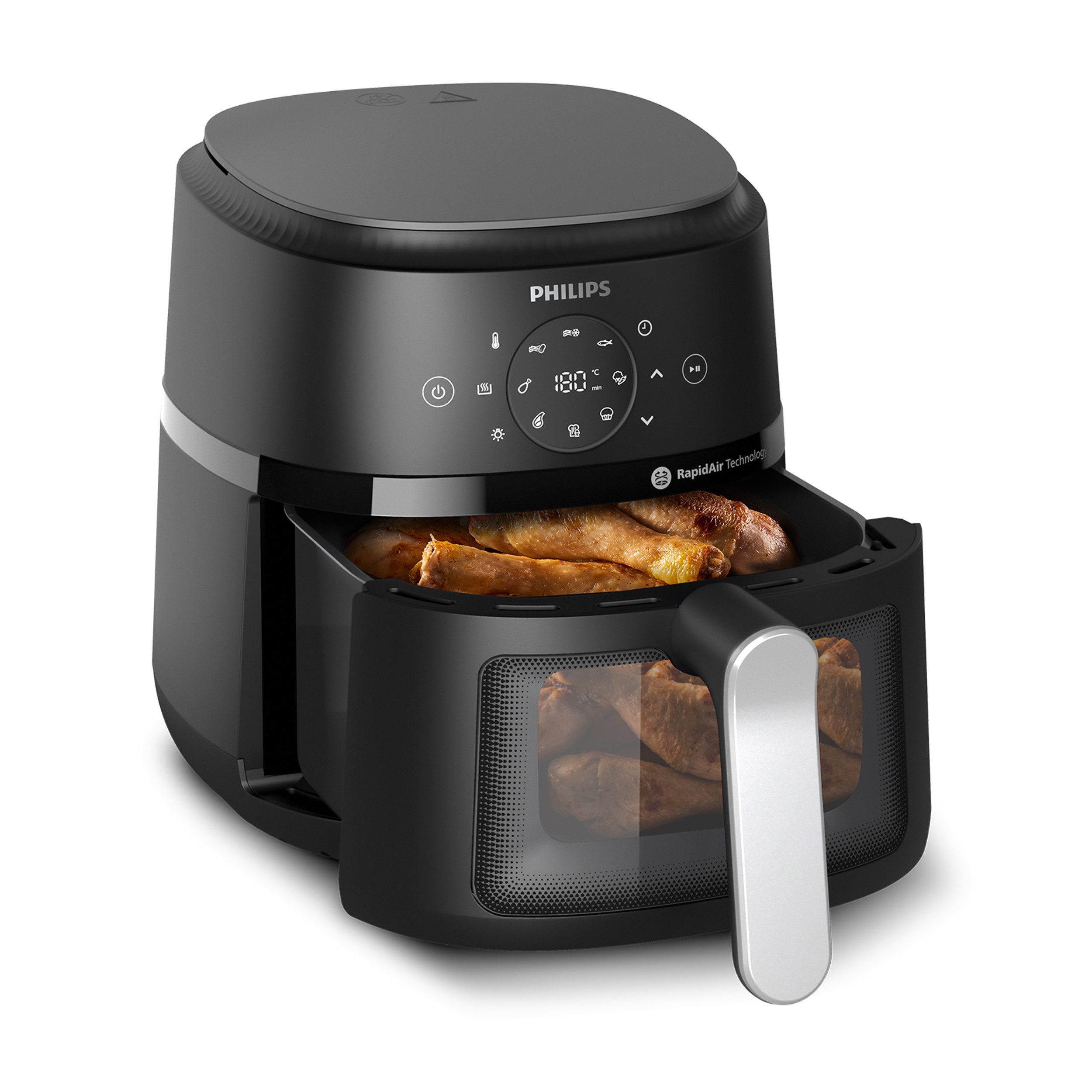 Philips Heißluftfritteuse Airfryer 2000 NA221/00, mit 4.2L, Sichtfenster, 1500 W, RapidAir Technologie und 13 Kochfunktionen, Schwarz/Silber