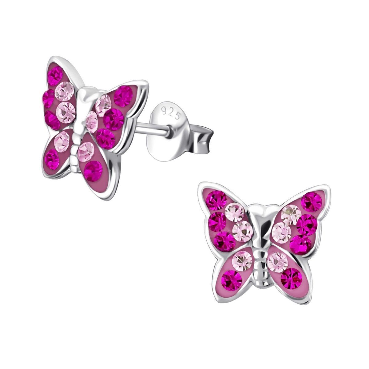 Ohrstecker 925 Kinder Mädchen aus Ohrringe Goldene Sterling Magenta inkl. Schmetterling Ohrstecker Paar Silber (1 Etui), Geschenkidee Paar, Hufeisen mit Kristall