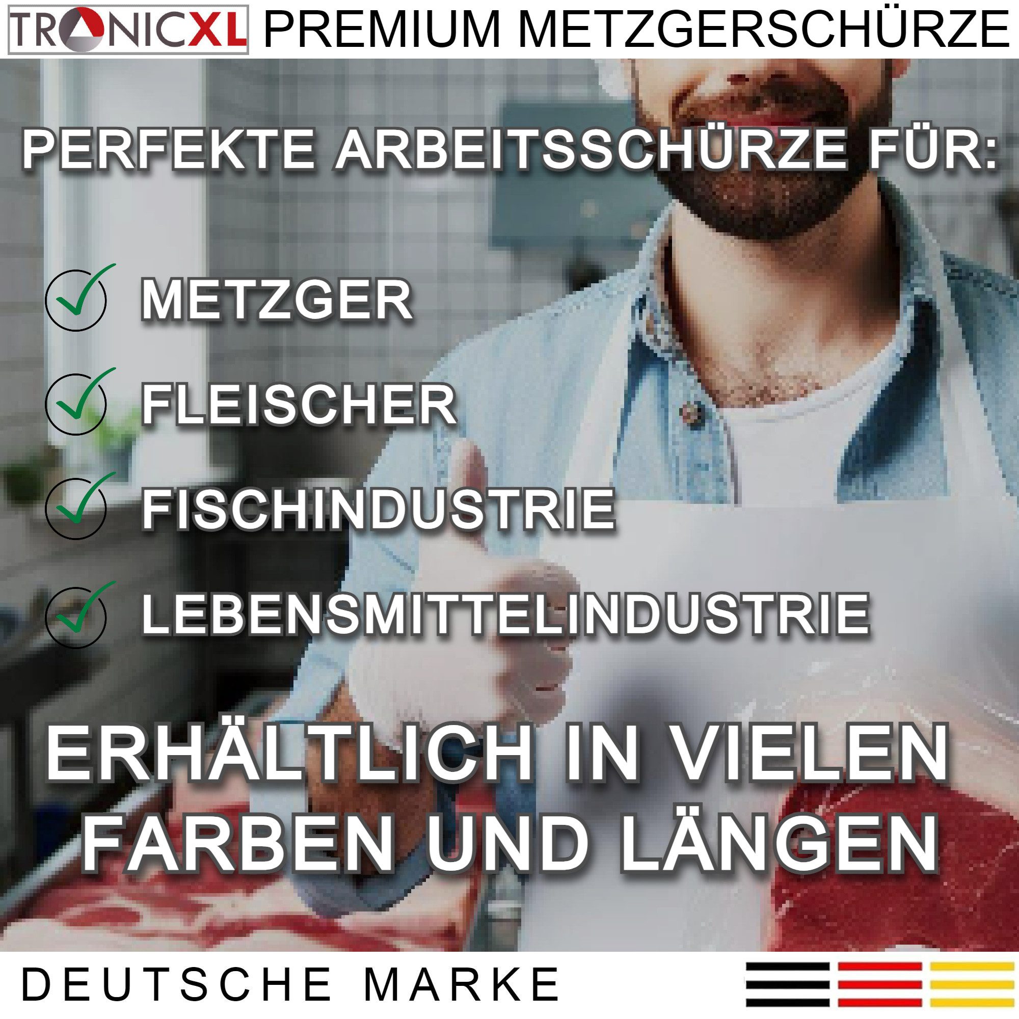 TronicXL Umhängeschürze Profi Bären Metzger Schürze waschbar 120cm Metzgerschürze / Labor, (1-tlg), Fleischer Metzger Arbeit Arbeitsschürze wasserfest Fischerei