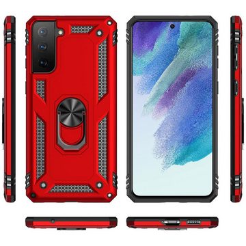 CoolGadget Handyhülle Rot als 2in1 Schutz Cover Set für das Samsung Galaxy S21 FE 6,4 Zoll, 2x Glas Display Schutz Folie + 1x TPU Case Hülle für Galaxy S21 FE