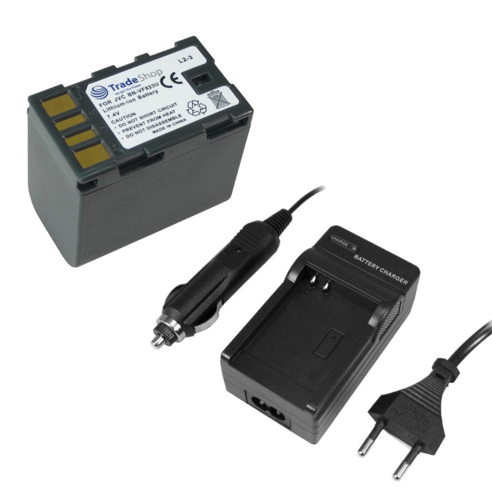 Trade-Shop 2in1 Set passend für JVC BN-VF808U BN-VF815 BN-VF815U Ladegerät + Kamera-Akku Li-Ion (7,4 V), Für 220V Steckdose und 12V/24V Kfz Zigarettenanzünder