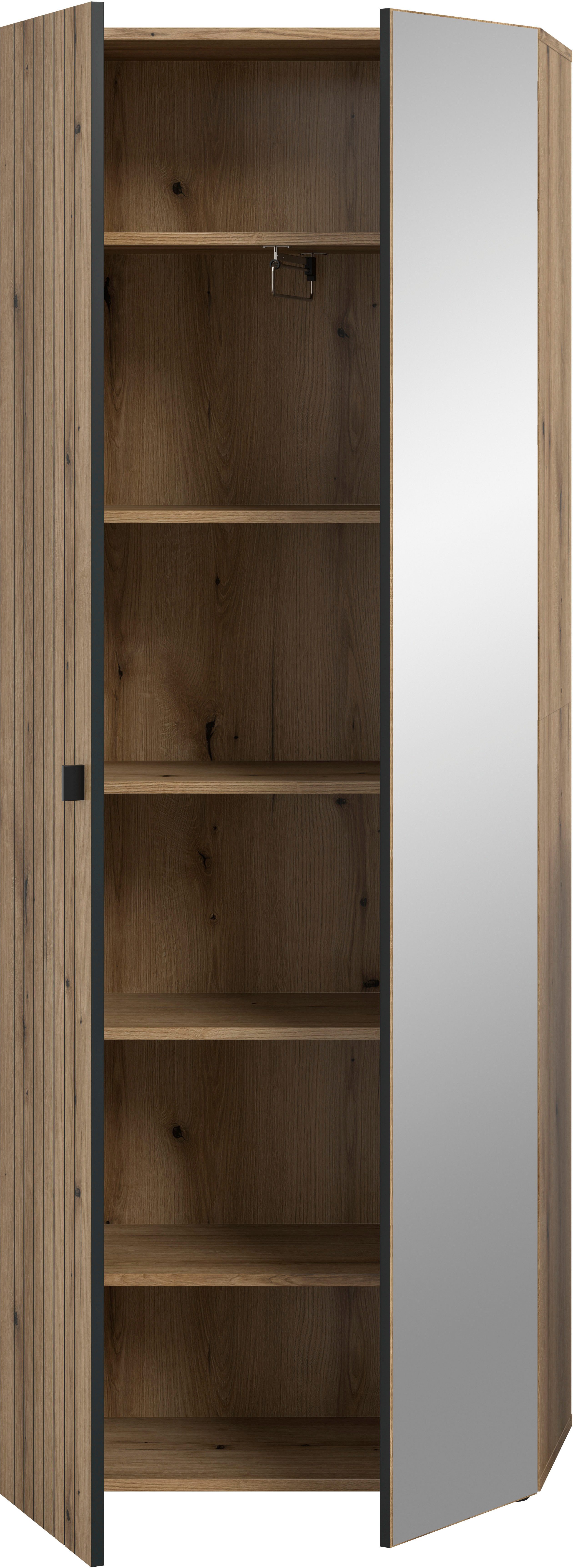 Home affaire Garderobenschrank TATIO, Höhe 192 cm, Rillenoptik, Spiegeltür (1-St) Garderobenschrank, Flurschrank, Dielenschrank – Bild 4 von 5