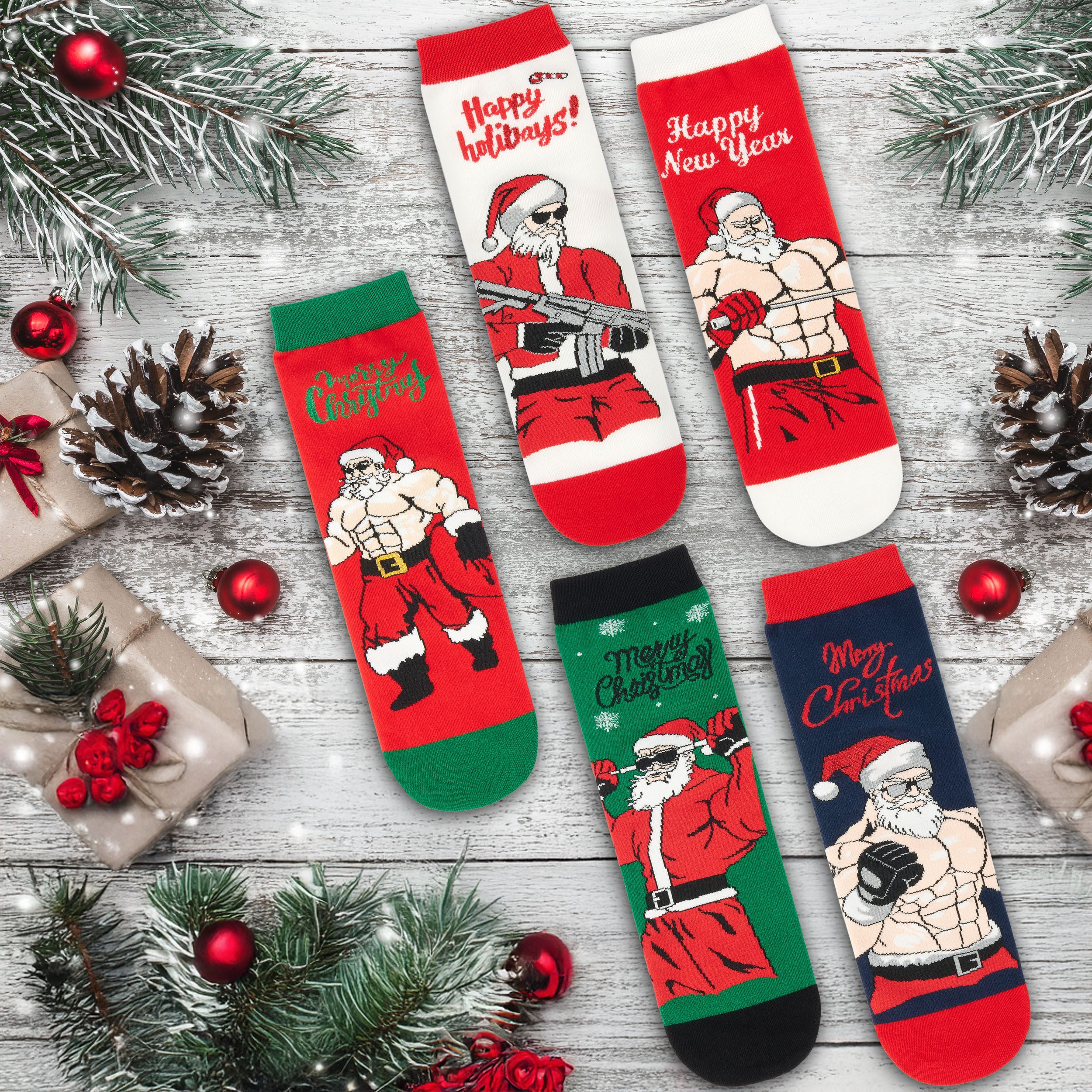 BRUBAKER Socken Lustige Herren Weihnachtssocken - Cool Santa (Geschenkset f günstig online kaufen