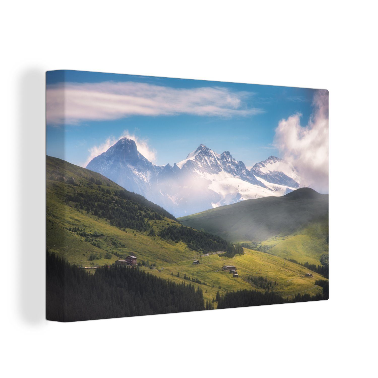 OneMillionCanvasses® Leinwandbild Landschaft am schneebedeckten Schilthorn in der Schweiz, (1 St), Wandbild Leinwandbilder, Aufhängefertig, Wanddeko, 30x20 cm