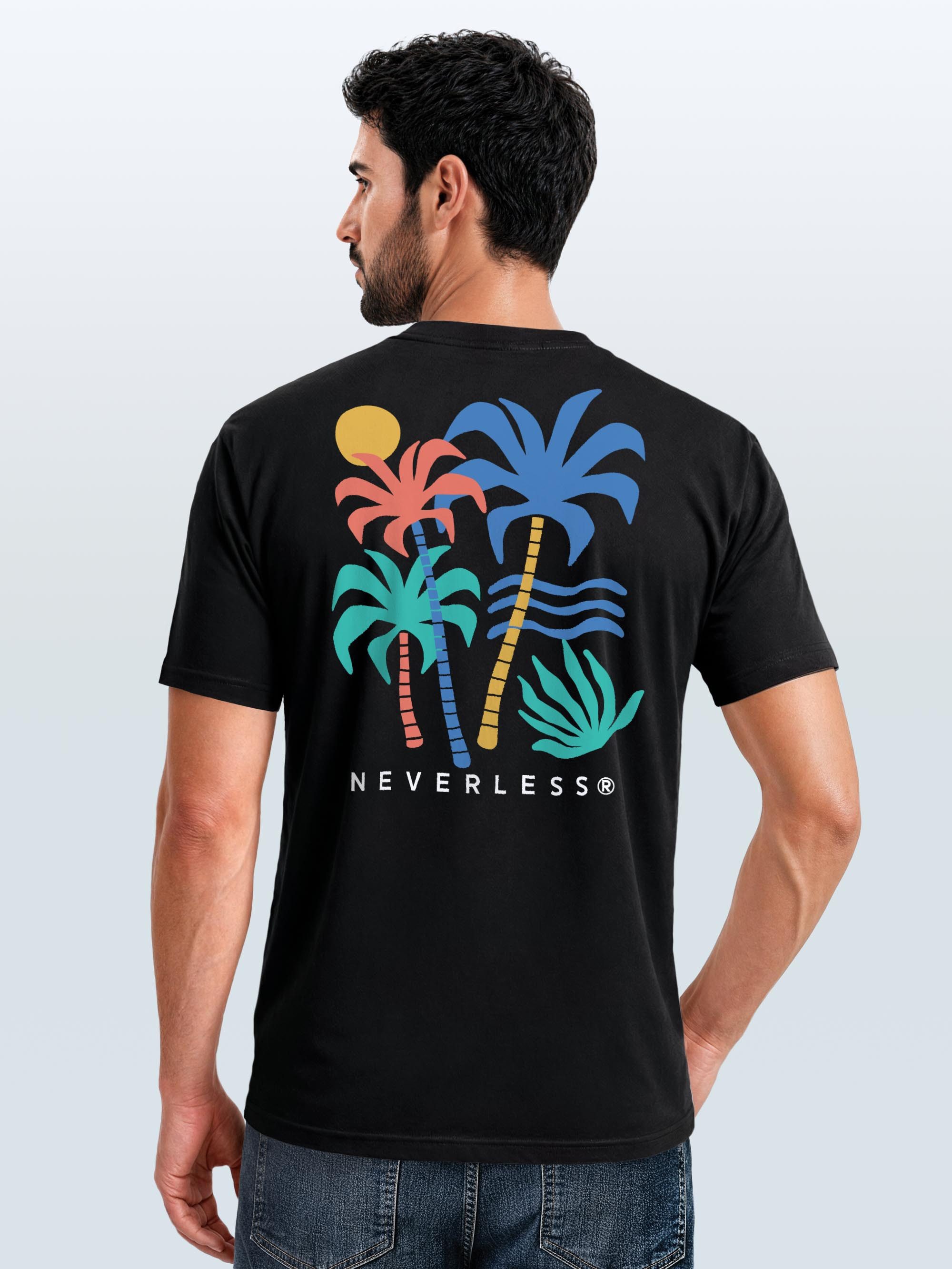 Neverless Print-Shirt Herren T-Shirt mit buntem Palmen Print – Sommer Streetwear mit Print