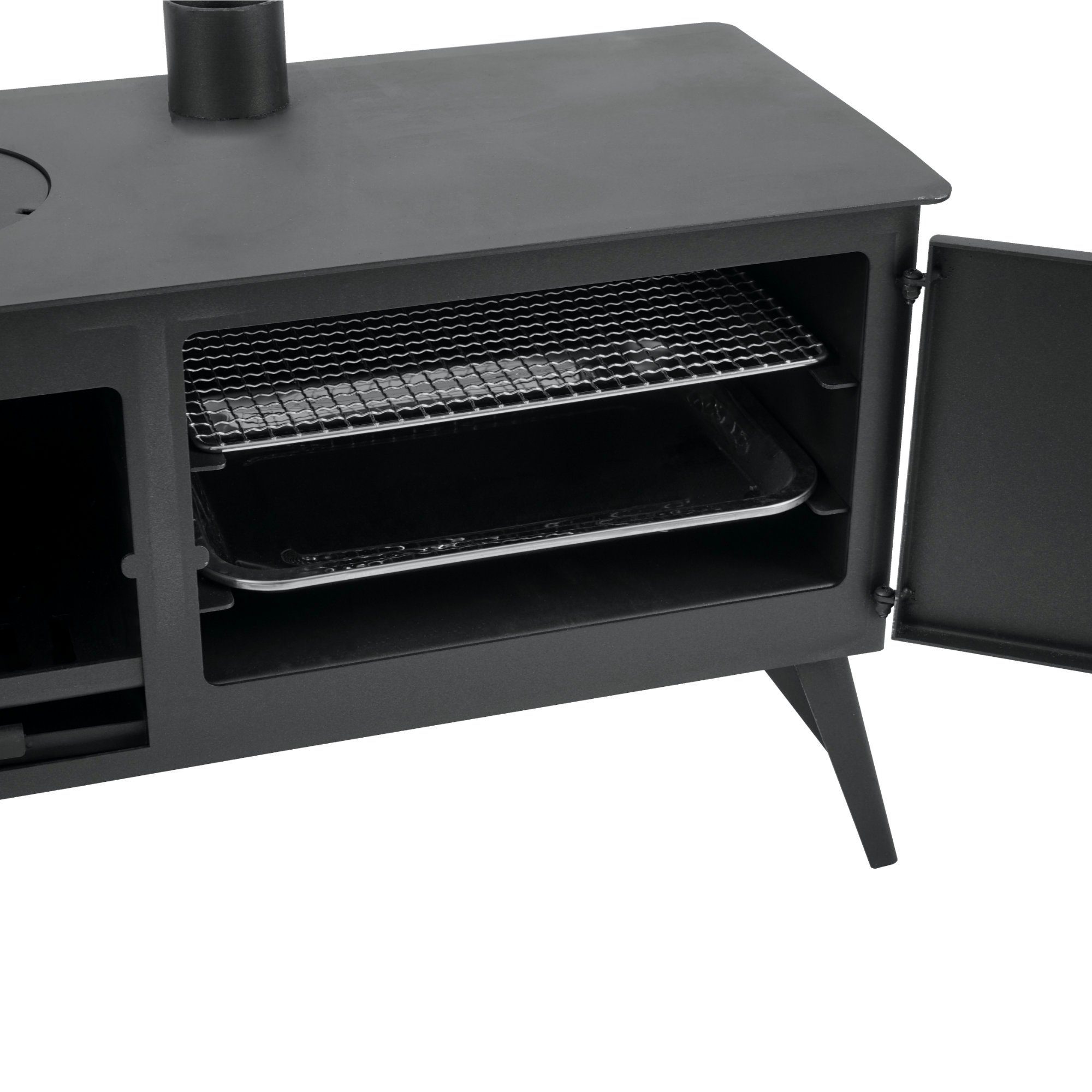 CampFeuer Fire Pit Tent Stove, 28.5 x 58.5 x 260 cm, Tent Heater, Wood Stove for Camping, (1-pc), Baking Compartment with Thermometer