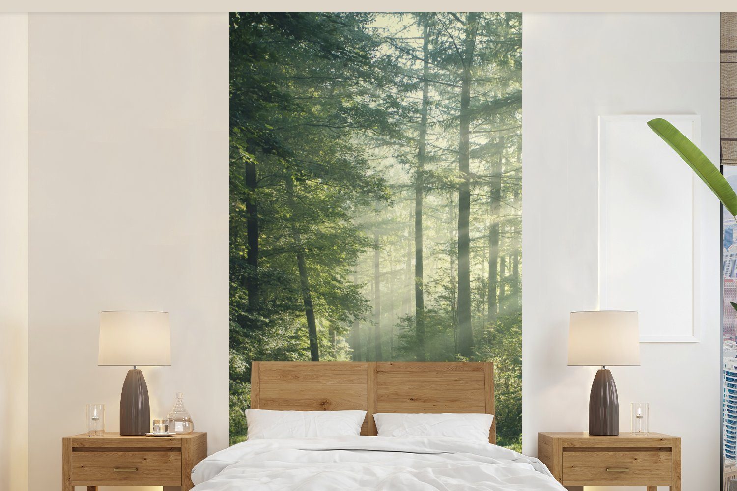 MuchoWow Fototapete Wald - Weg - Sonne - Bäume - Grün - Natur, Matt, bedruckt, (2 St), Vliestapete für Wohnzimmer Schlafzimmer Küche, Fototapete