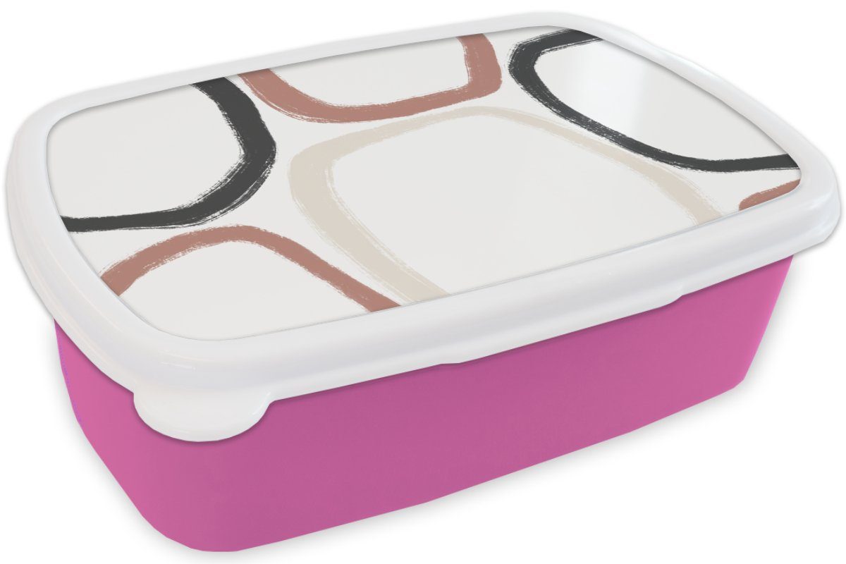 Minimalismus MuchoWow Pastell für - rosa Brotbox Kunststoff Formen (2-tlg), Erwachsene, Lunchbox - Kunststoff, Snackbox, Geometrische Brotdose - Kinder, Mädchen, Muster,