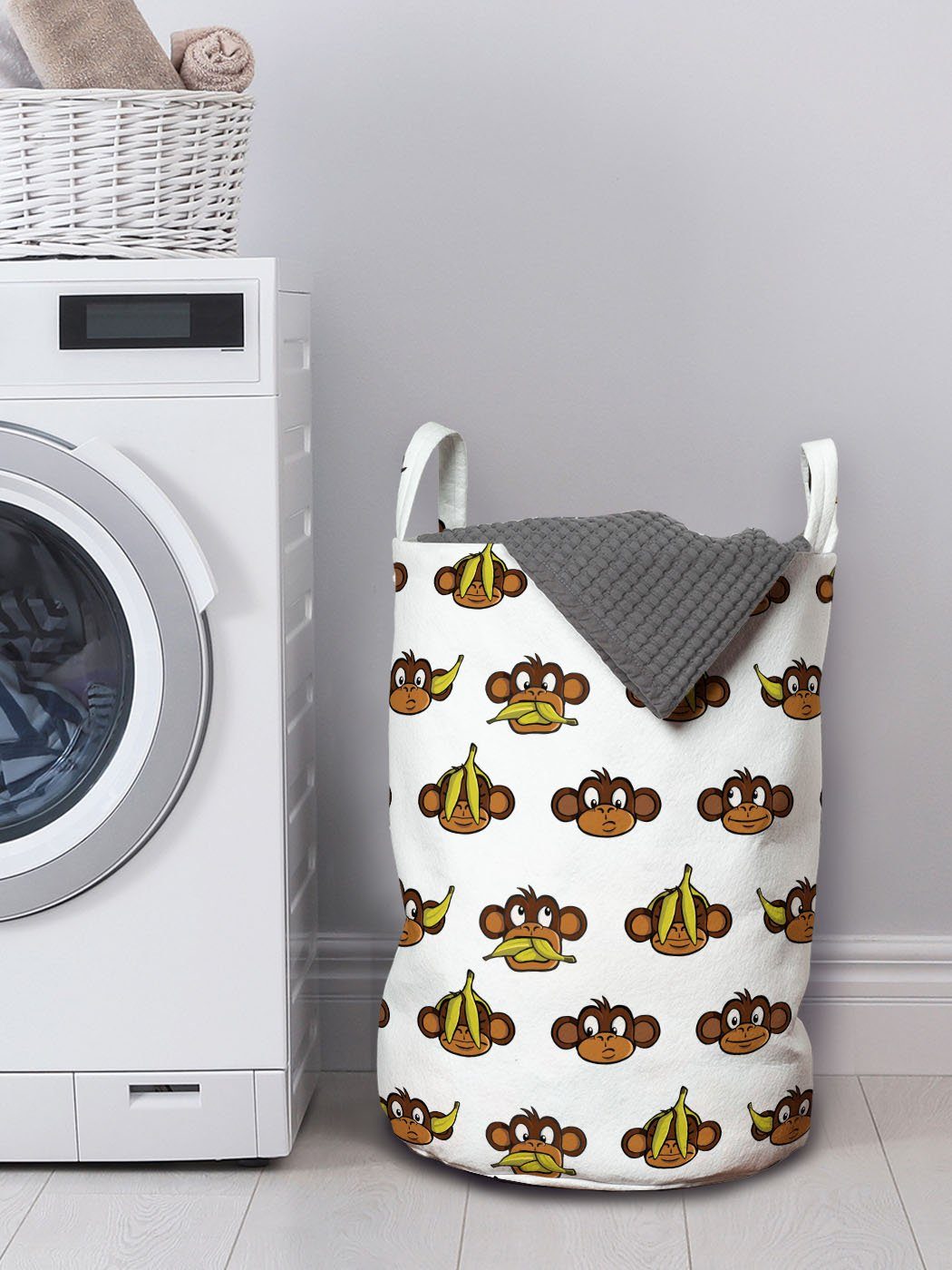 Waschsalons, mit Wäschesäckchen Bananen Griffen Abakuhaus Affen Wäschekorb für Kordelzugverschluss Lustige Kindergarten