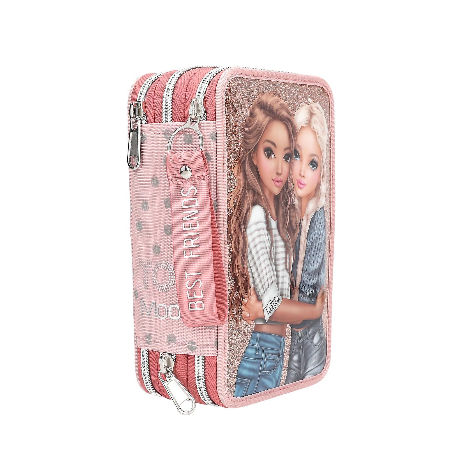 Depesche Federmäppchen Gefüllte 3-Fach Federtasche Rosa mit TOPModel Motiv, 20 cm, Punkte-Muster, Glitzer, Buntstifte, Schere, Lineal enthalten – Bild 3 von 5