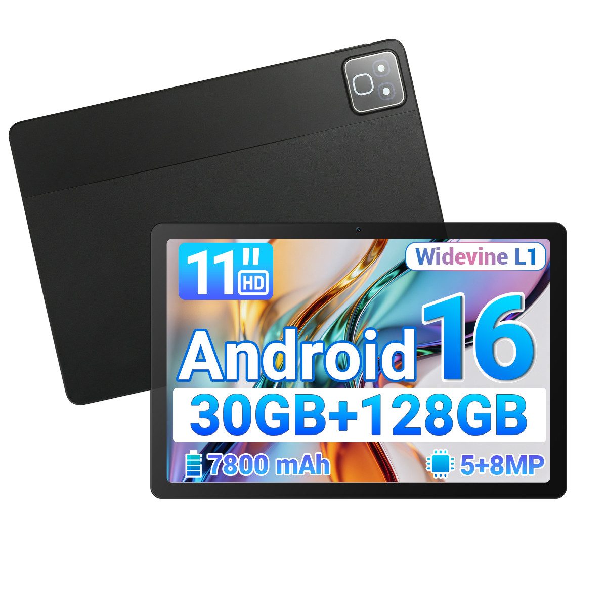 Happybe 11 Zoll 30(3+27)GB RAM, 128GB, Android 16, 7800mAh, WiFi 6 Tablet (10.1", 128 GB, Android 16)