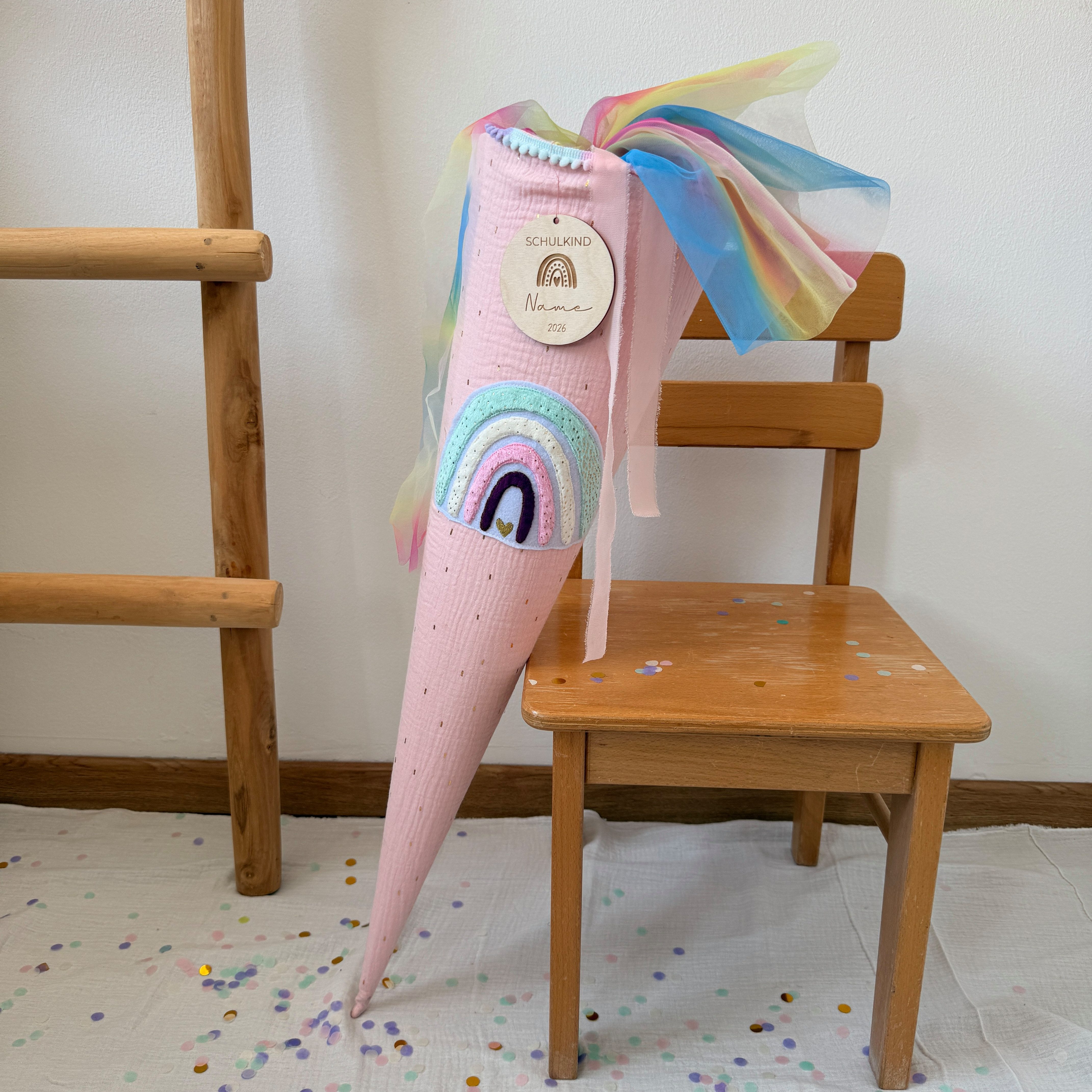 LittleANTunique Schultüte SCHULTÜTE ZUCKERTÜTE ROSA GLITZER RAINBOW, Mit Namen personalisierbar