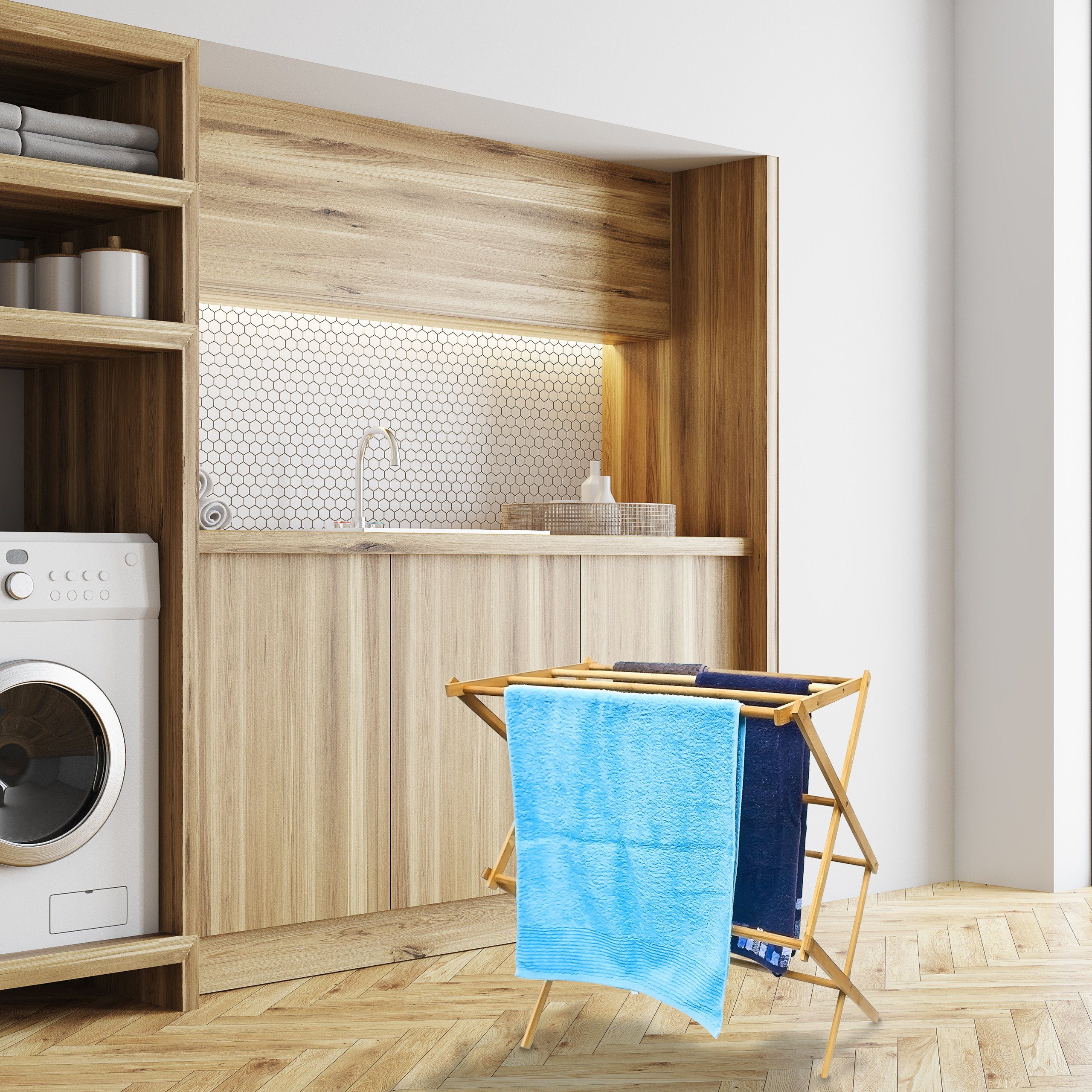 relaxdays Wäscheständer Handtuchhalter Bambus faltbar günstig online kaufen