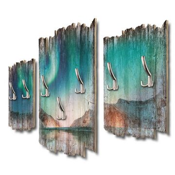 Kreative Feder Wandgarderobe Nordlicht Eismeer, Dreiteilige Wandgarderobe aus Holz