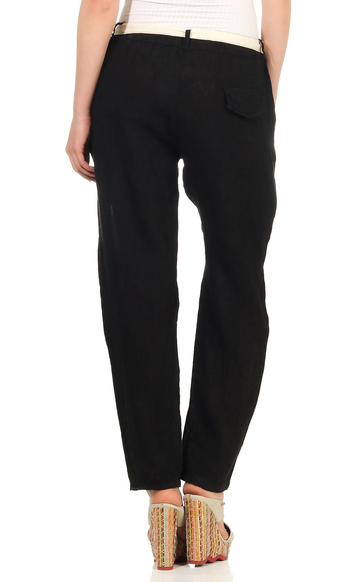 Mississhop Leinenhose Leinenhose 100 % Leinen Freizeithose mit Stoffgürtel M.317