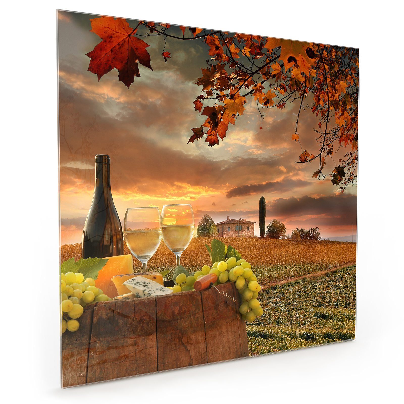 Primedeco Küchenrückwand Spritzschutz Glas Herbstlicher Weinberg