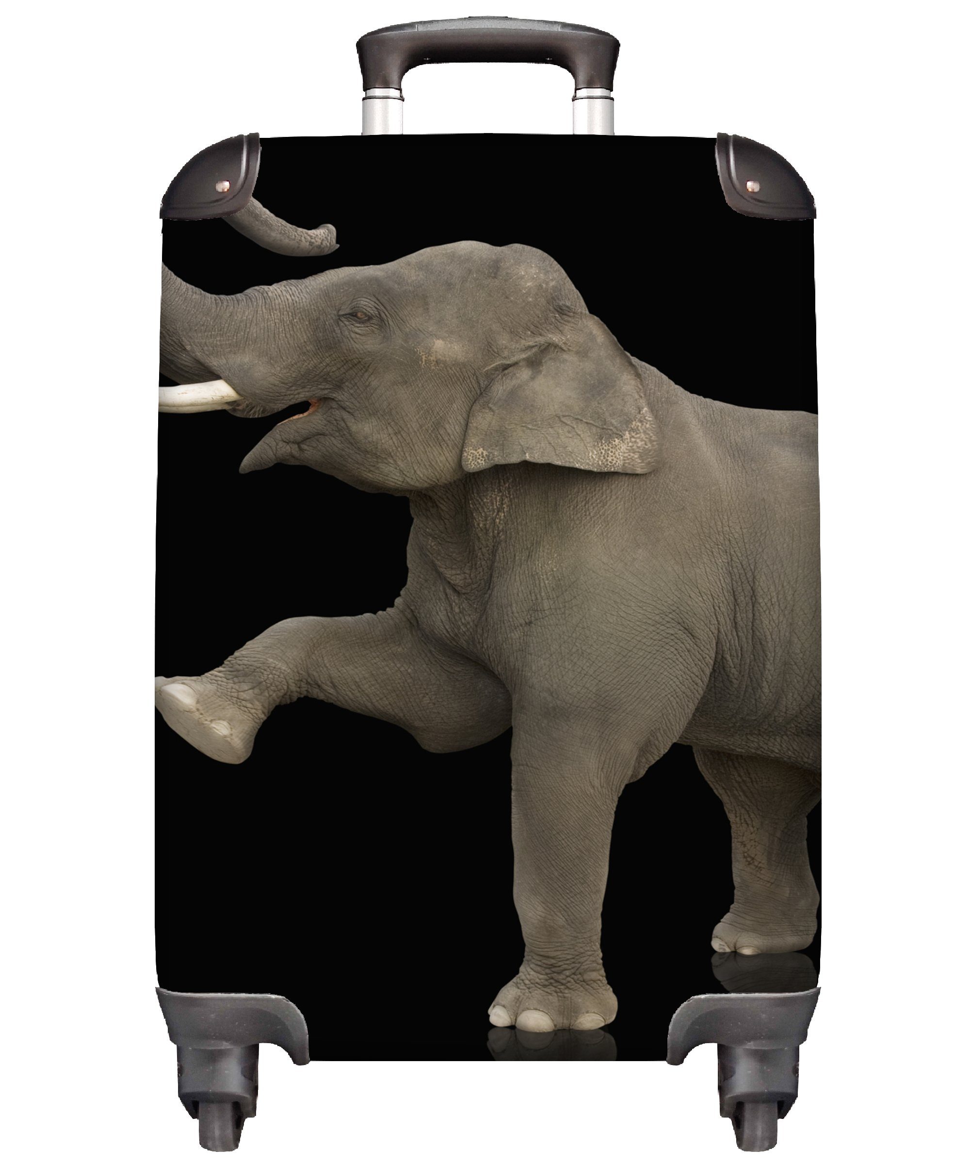 MuchoWow Handgepäckkoffer Elefant - Tiere - Schwarz - Porträt, 4 Rollen, Reisetasche mit rollen, Handgepäck für Ferien, Trolley, Reisekoffer