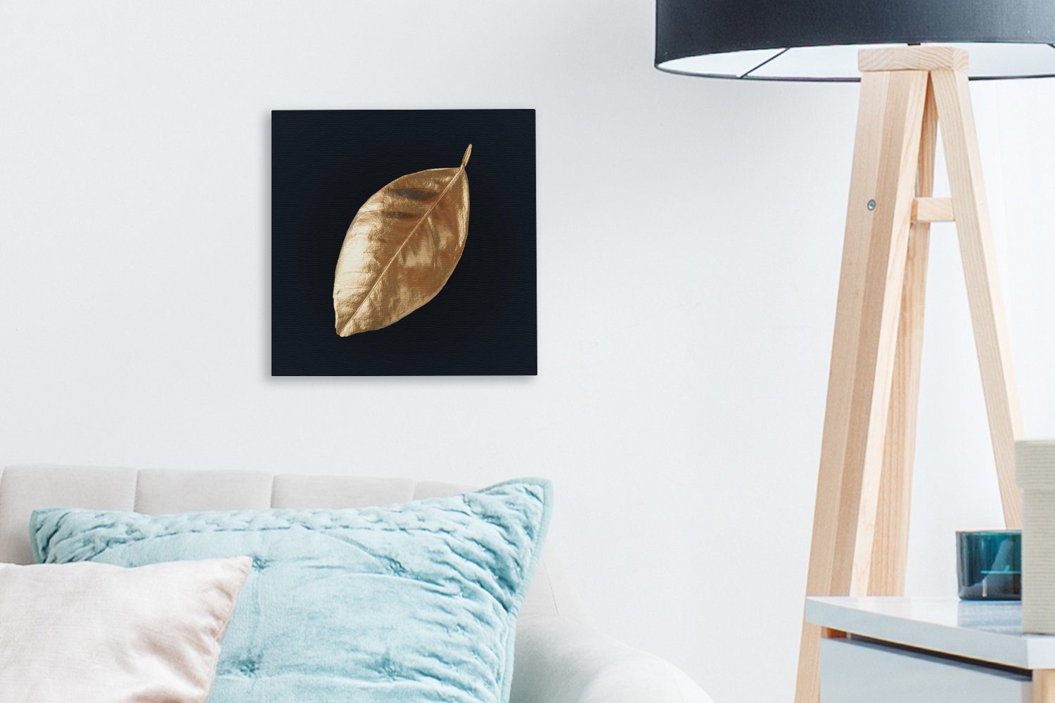 OneMillionCanvasses® Leinwandbild Blätter - Schwarz (1 St), Pflanzen, für Leinwand Luxus - Wohnzimmer Schlafzimmer und Gold Bilder - - Natur