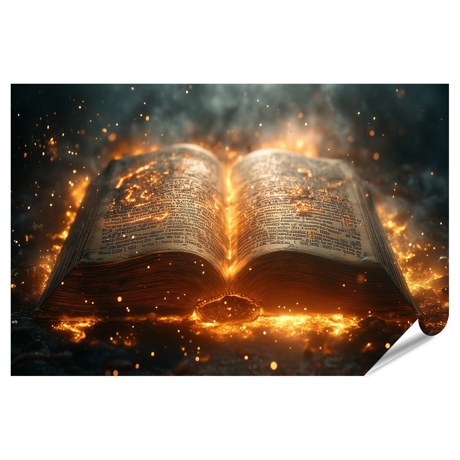 islandburner Poster Ein Buch voller Magie umgeben von funkelnden Lichtern und geheimnisvo