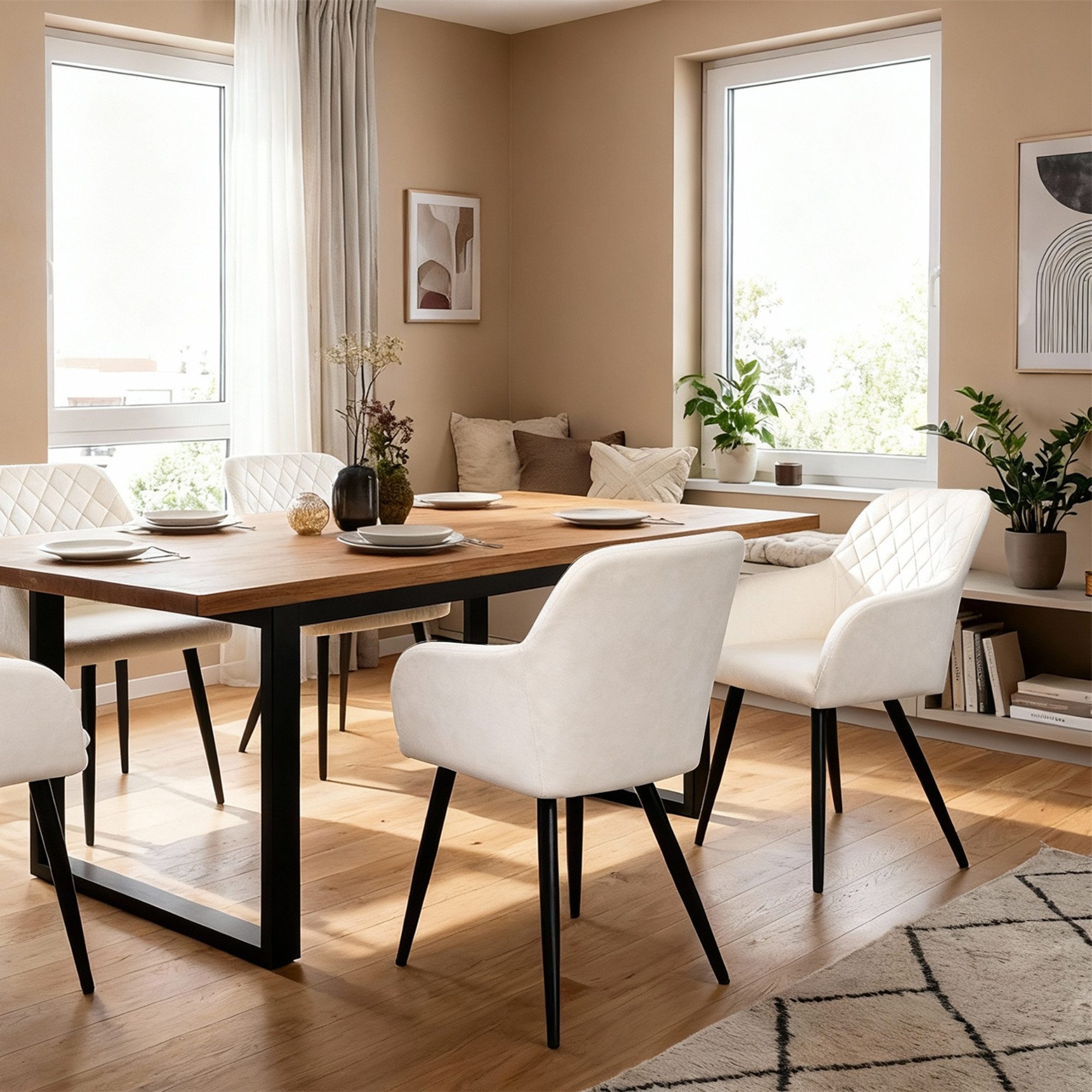 Albatros International Esszimmerstuhl Esszimmer Stühle 2 er Set SALO, Stuhl Stühle Esszimmerstühle, Küche (2er Set, Beige, Samt Bezug), Küchenstuhl Küchenstühle Essstühle für den Esstisch Ess Stühle