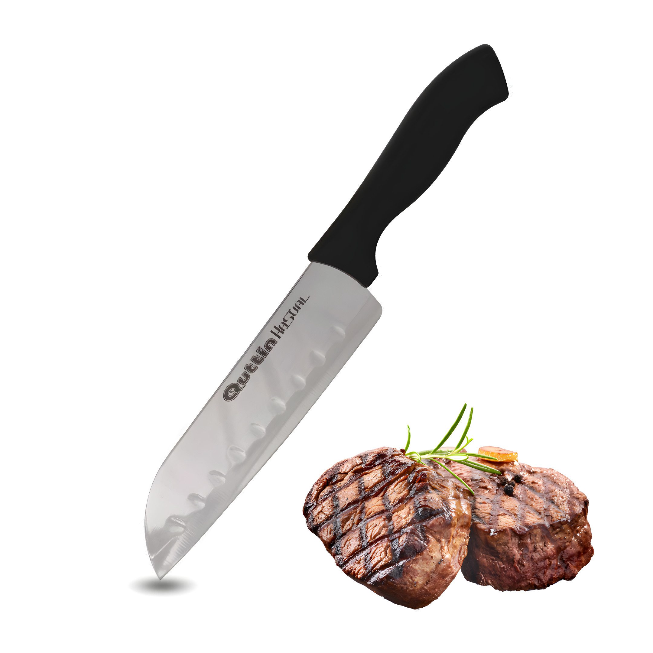Quttin Santokumesser Santokumesser 17,5 cm - Santoku Chefmesser Kochmesser Küchenmesser, 17,5cm Klingenlänge, aus rostfreiem Edelstahl, ergonomischer Griff