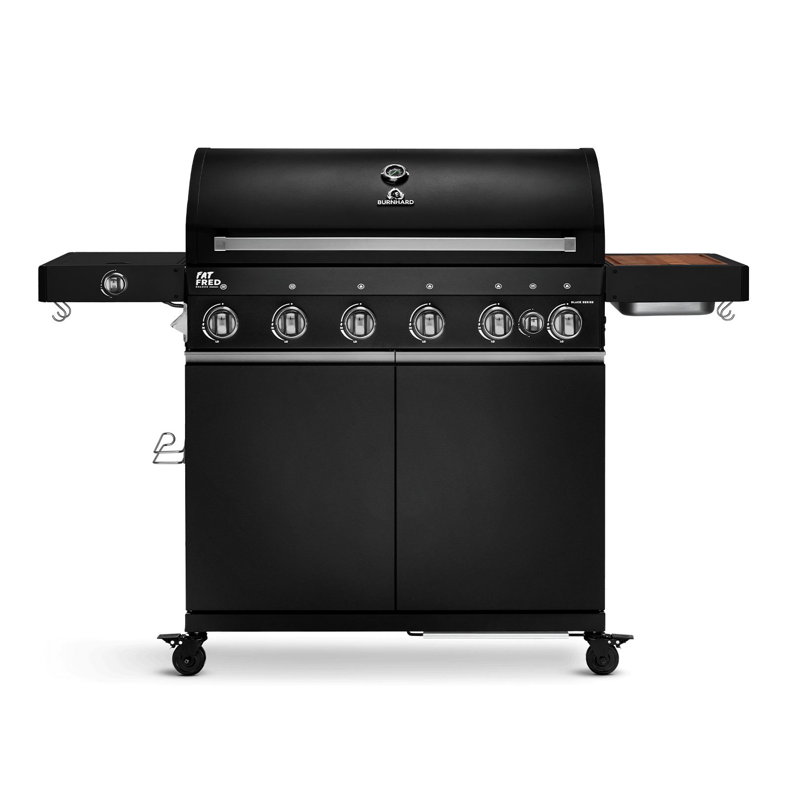 BURNHARD Gasgrill Fat Fred, 6-Brenner, 900 Grad Infrarot-Keramikbrenner, Heckbrenner, Series 3, 27,2 kW, Gusseisenrost - Black Series, Pulverbeschichteter Stahl