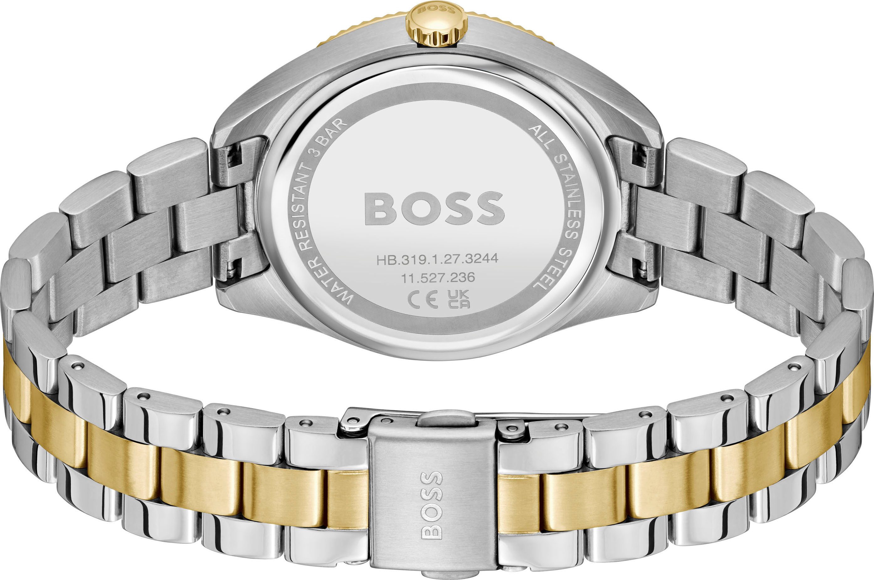 BOSS Multifunktionsuhr SAGE SPORT 1502804, Quarzuhr, Armbanduhr, Damenuhr, Edelstahlarmband, analog