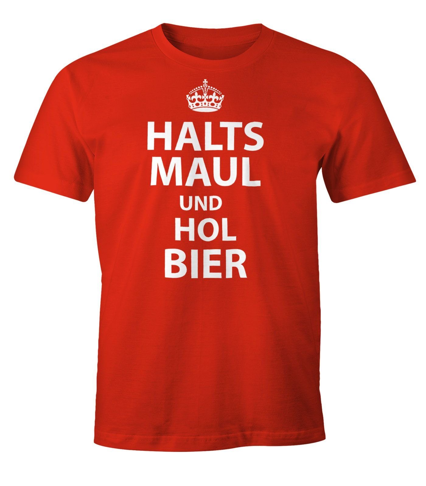 Maul hol Moonworks® mit rot Print-Shirt Fun-Shirt MoonWorks Halts T-Shirt Print und Bier Herren