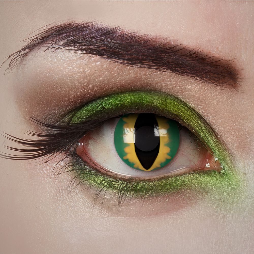 aricona Farblinsen Grün-Gelbe Контактные линзы Green Viper, Farbige Halloween-Linsen, Ohne Stärke, 2 Stück