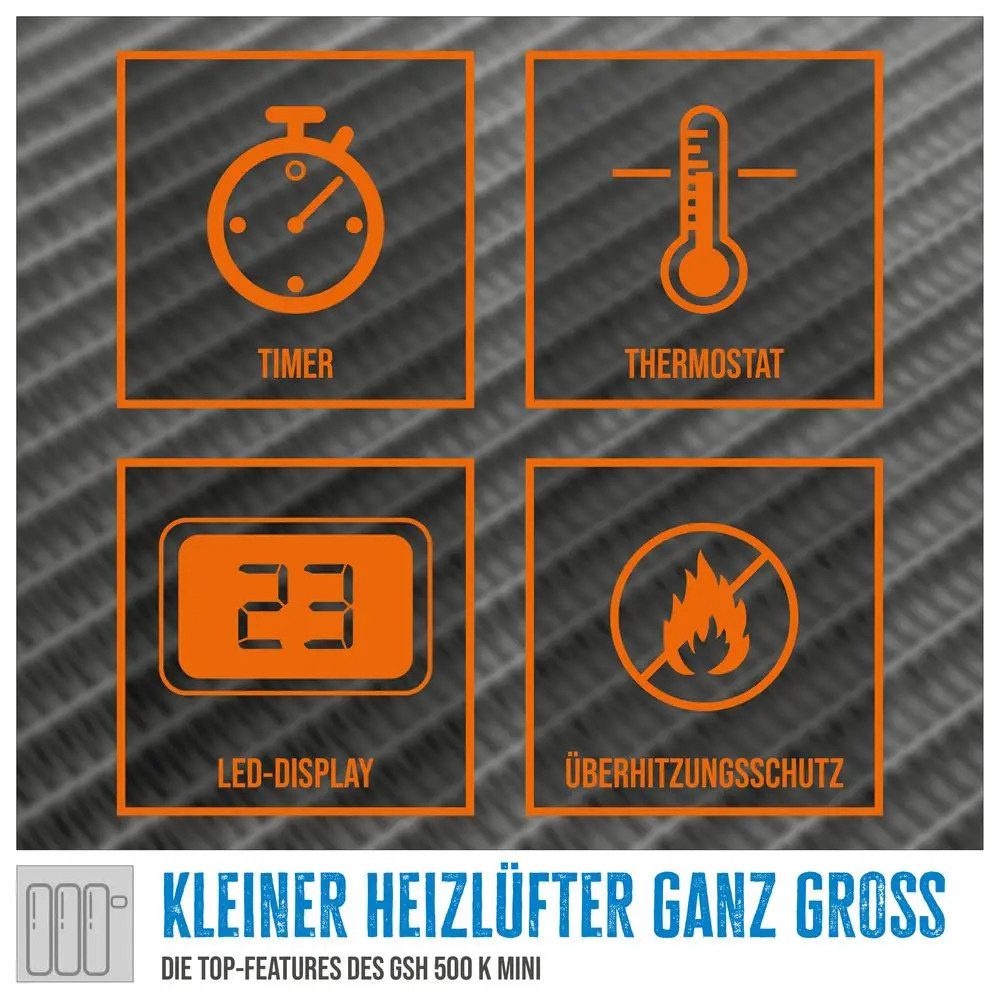 Güde Heizgerät Steckdosen Heizlüfter / Elektro Heizgerät GSH 500 K mini, LED-Display
