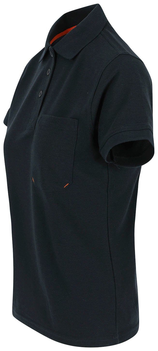 Kurzärmlig Brusttasche und mit marine Polo Herock Poloshirt Figurbetont, Damen Rippstrick-Kragen Bündchen 1 Freya sowie