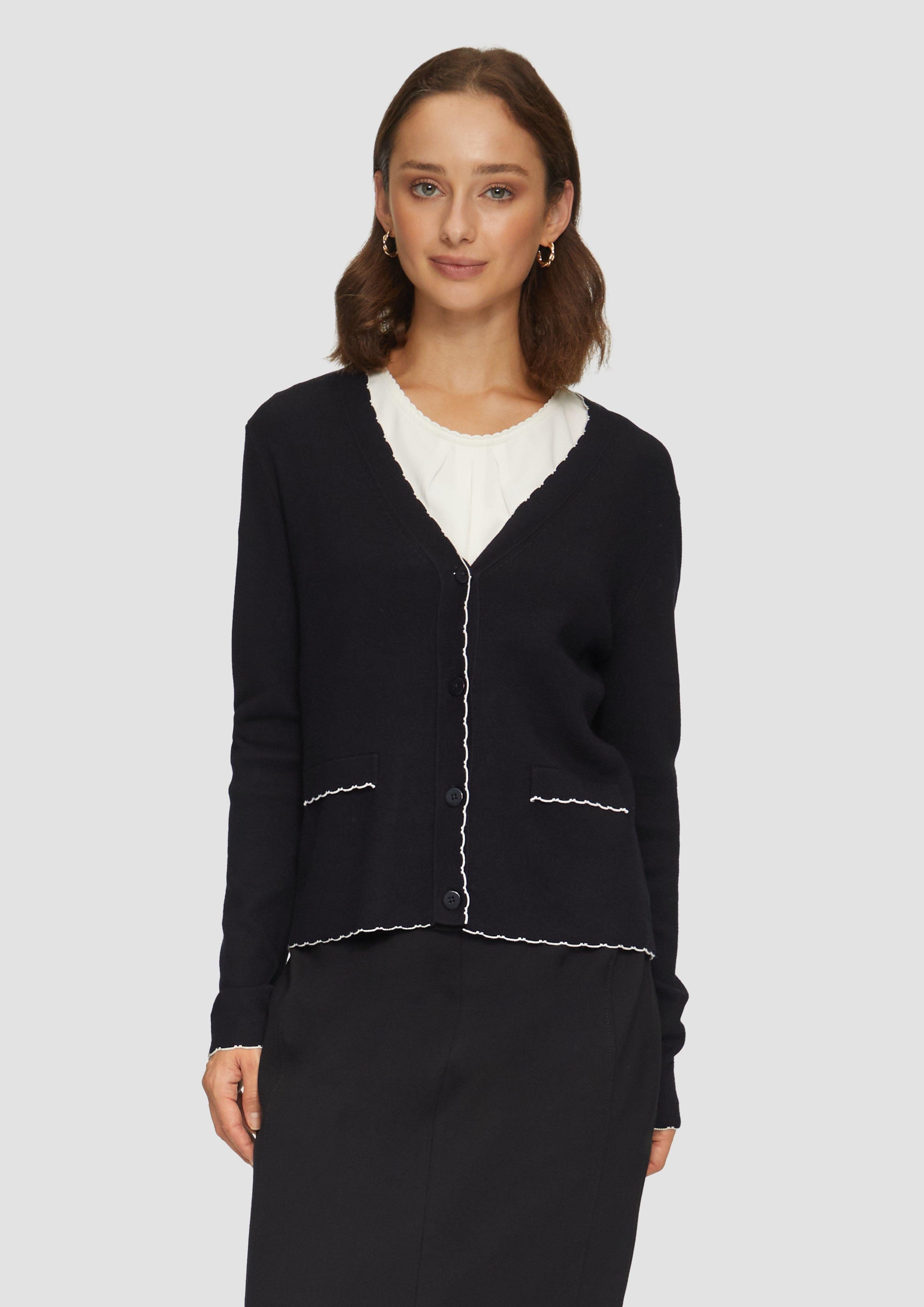 Strickjacke Strickjacke mit V-Ausschnitt und Kontrastnähten