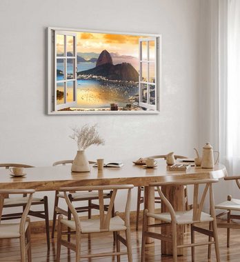 Sinus Art Leinwandbild Wandbild 120x80cm Fensterbild Brasilien Rio de Janeiro Bucht Meer Berg, (1 St)