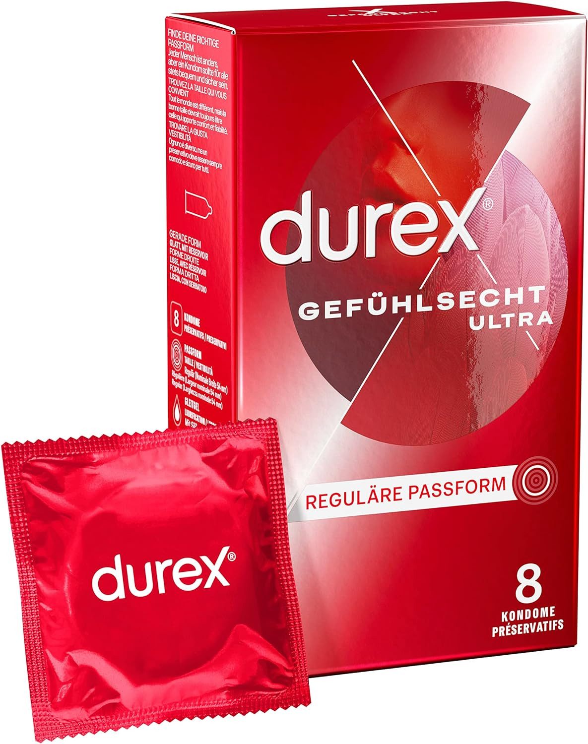 durex Kondome Gefühlsecht Ultra mit Silikongleitgel befeuchtet & extra dünner Spitze für intensives Gefühl, 8 St.