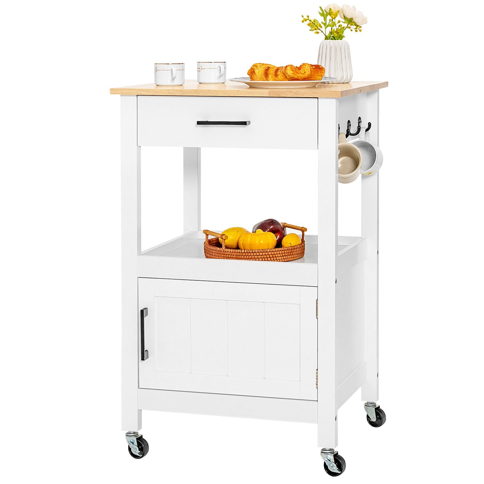COSTWAY Küchenwagen »Servierwagen mit Schrank, Schublade und 3 Haken