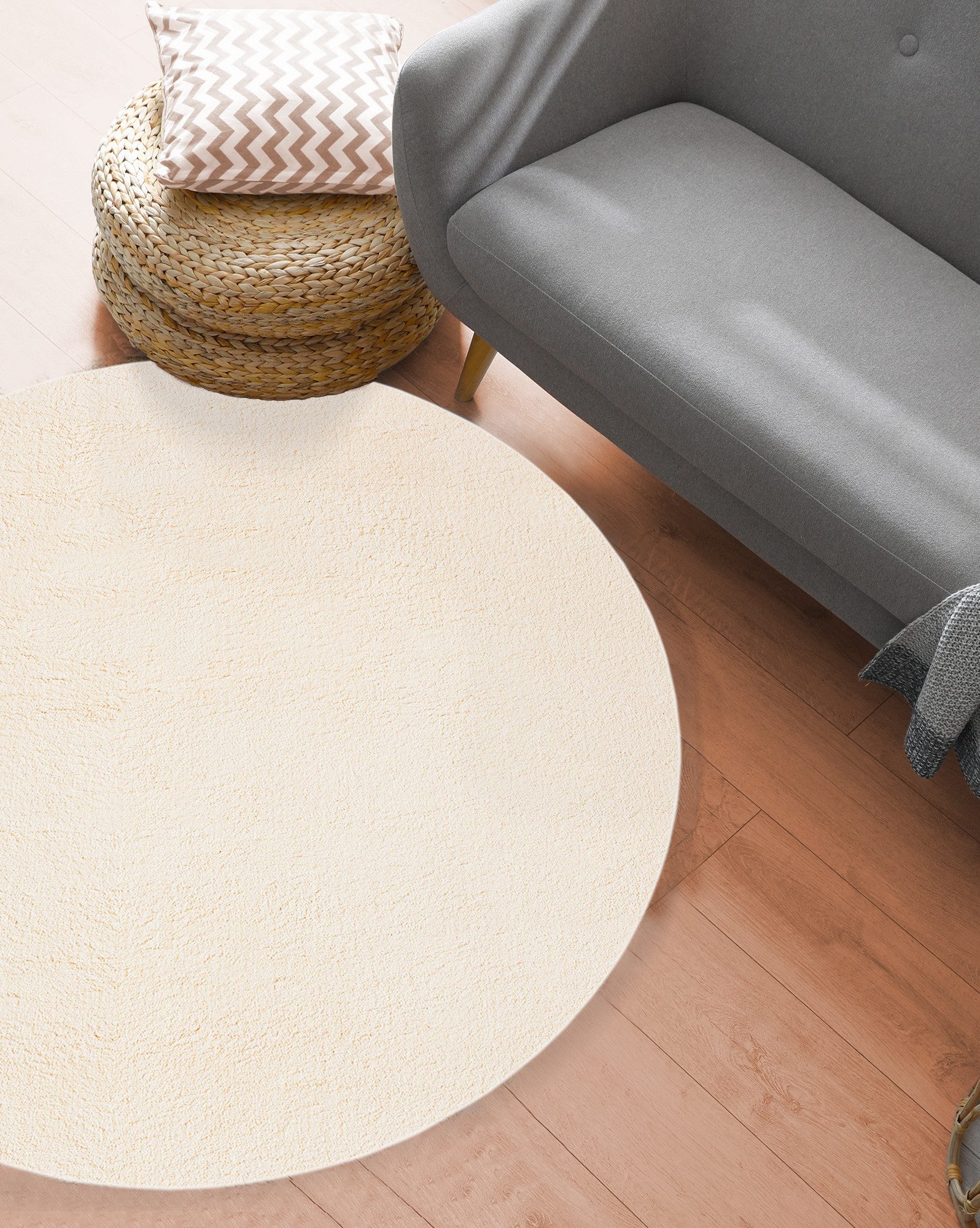 the carpet Teppich kuschelig & Super Soft, Anti-Rutsch Unterseite, rund, Höhe: 16 mm, Waschbar bis 30 Grad, Felloptik, Wohnzimmer Teppich, Kundenliebling