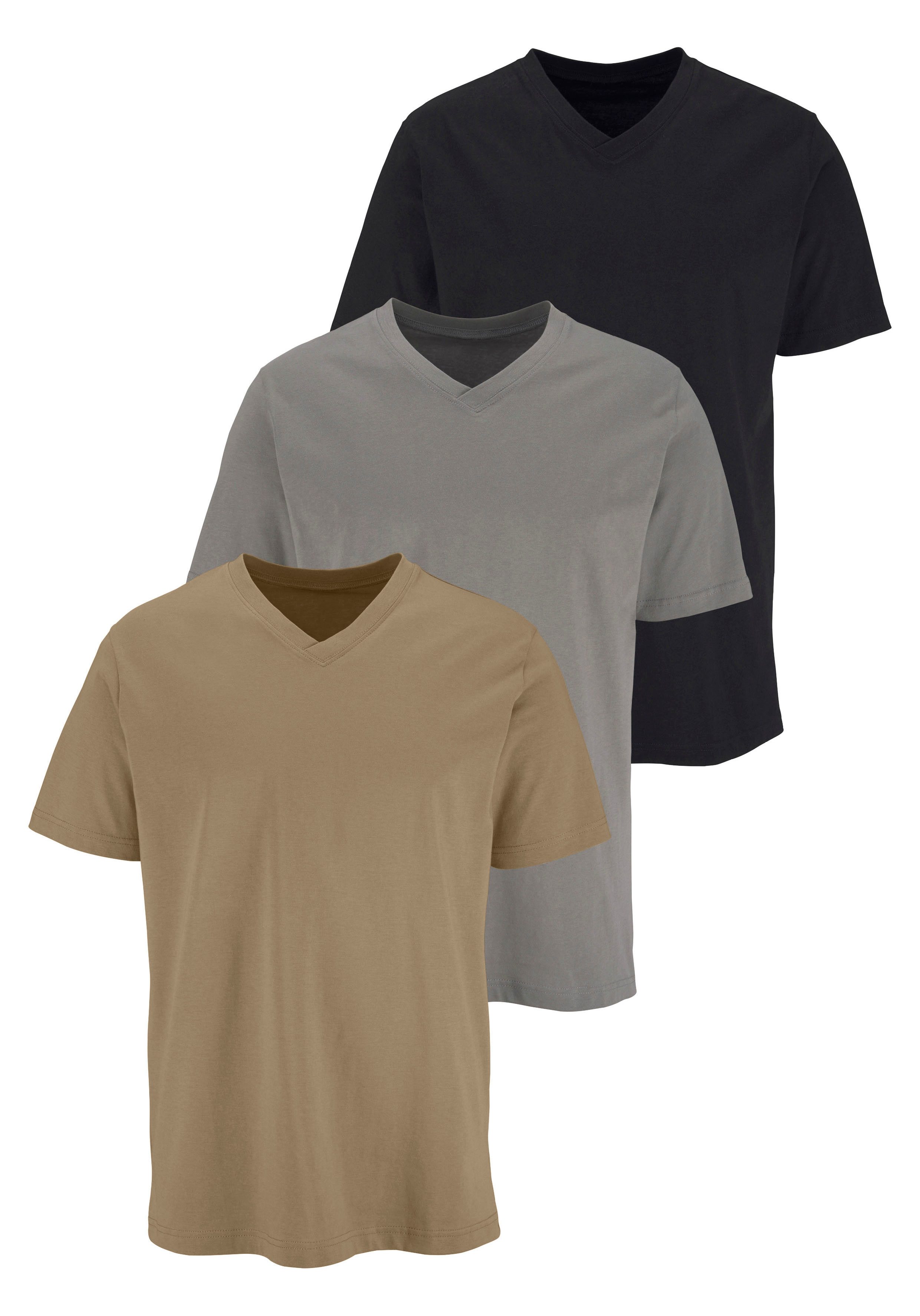 H.I.S T-Shirt mit V-Ausschnitt, V-neck, Unterziehshirt (3er-Pack) unifarben, V-neck, aus Baumwolle