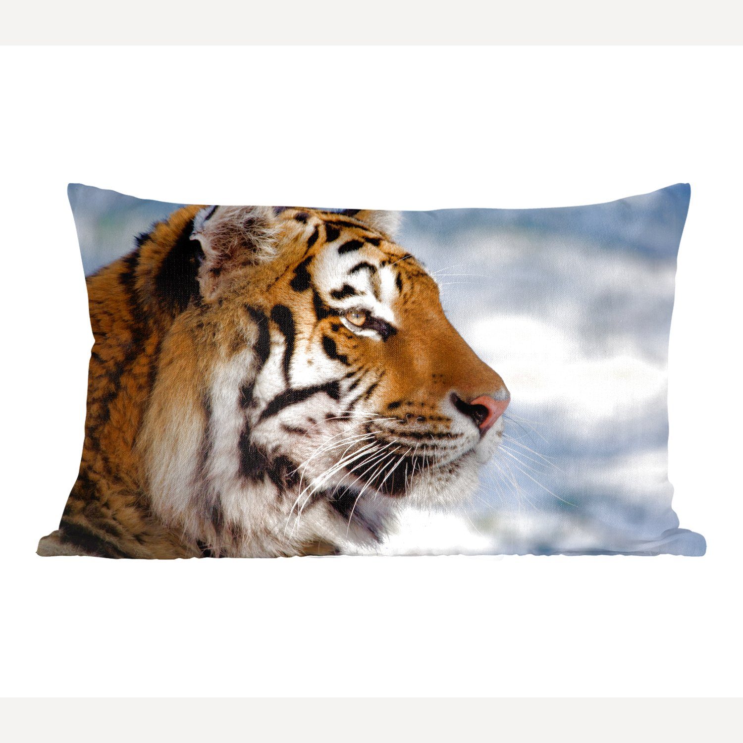 MuchoWow Dekokissen Tiger - Schnee - Natur, Wohzimmer Dekoration, Zierkissen, Dekokissen mit Füllung, Schlafzimmer