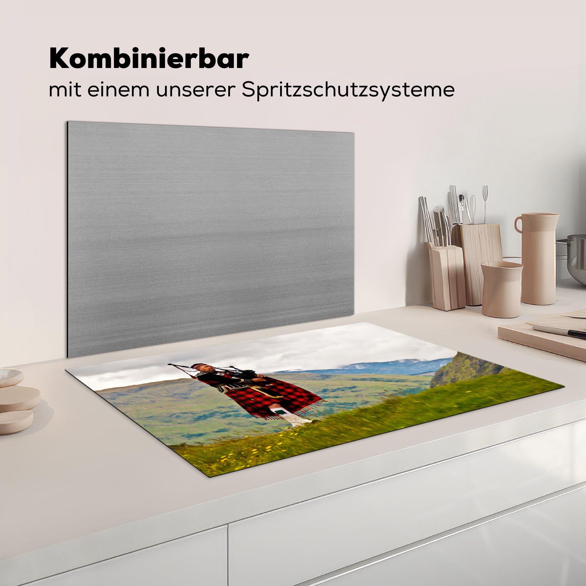 tlg), die Induktionskochfeld Schutz cm, Ceranfeldabdeckung Dudelsack Vinyl, küche, 81x52 (1 für mit Mann in Schottland, MuchoWow Herdblende-/Abdeckplatte