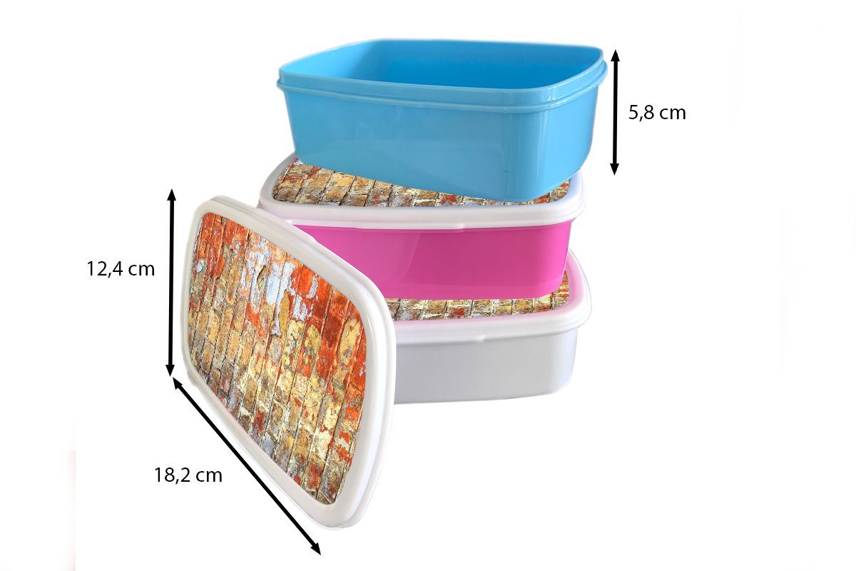 Erwachsene, Farbe Kinder, (2-tlg), für Lunchbox Kunststoff, - Snackbox, Backstein, Wand Mädchen, Brotbox MuchoWow Brotdose - rosa Kunststoff