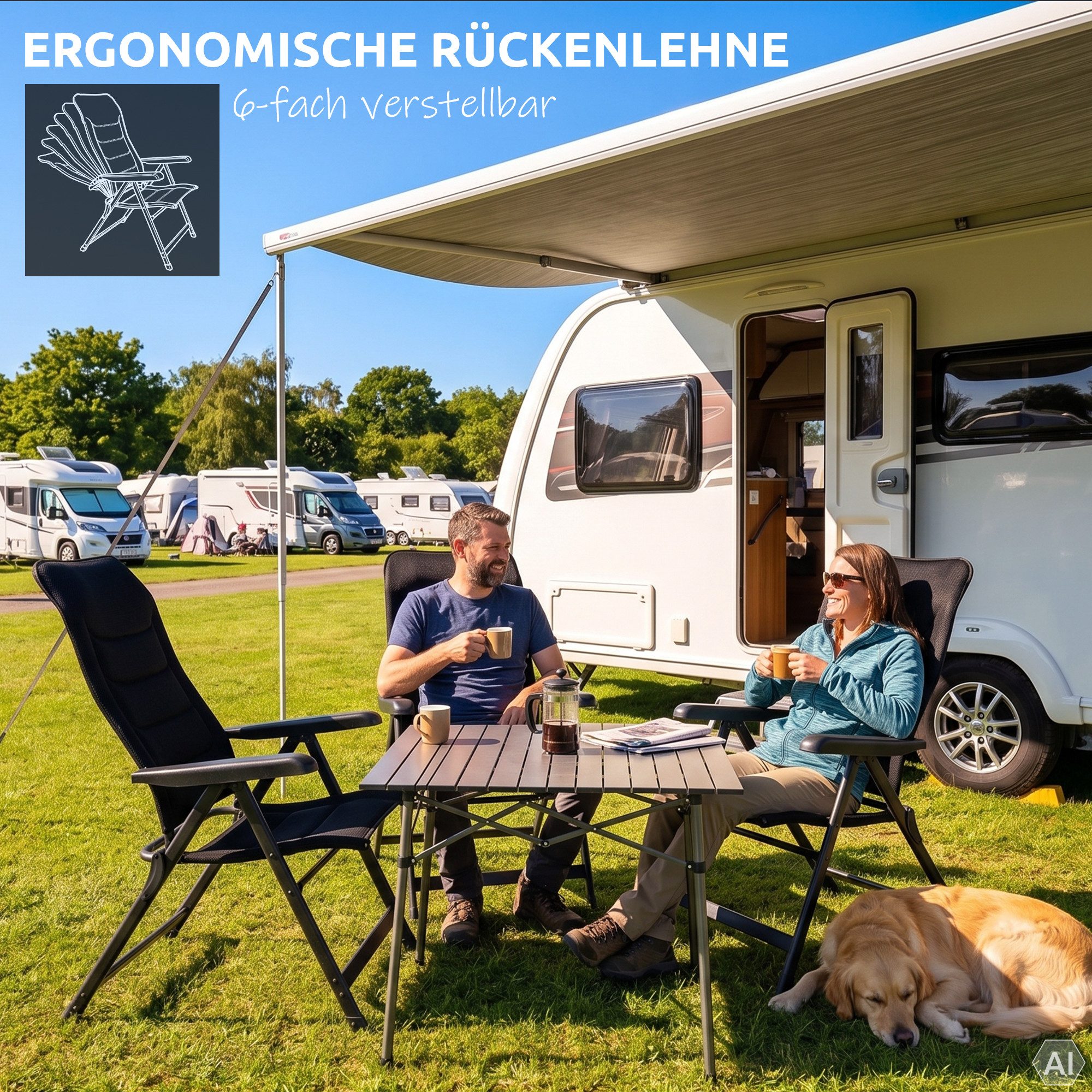 yourGEAR Campingstuhl Hochlehner Sovana 3D - XXL Gartenstuhl, Klappstuhl mit 3D Mesh Bezug – Bild 2 von 5