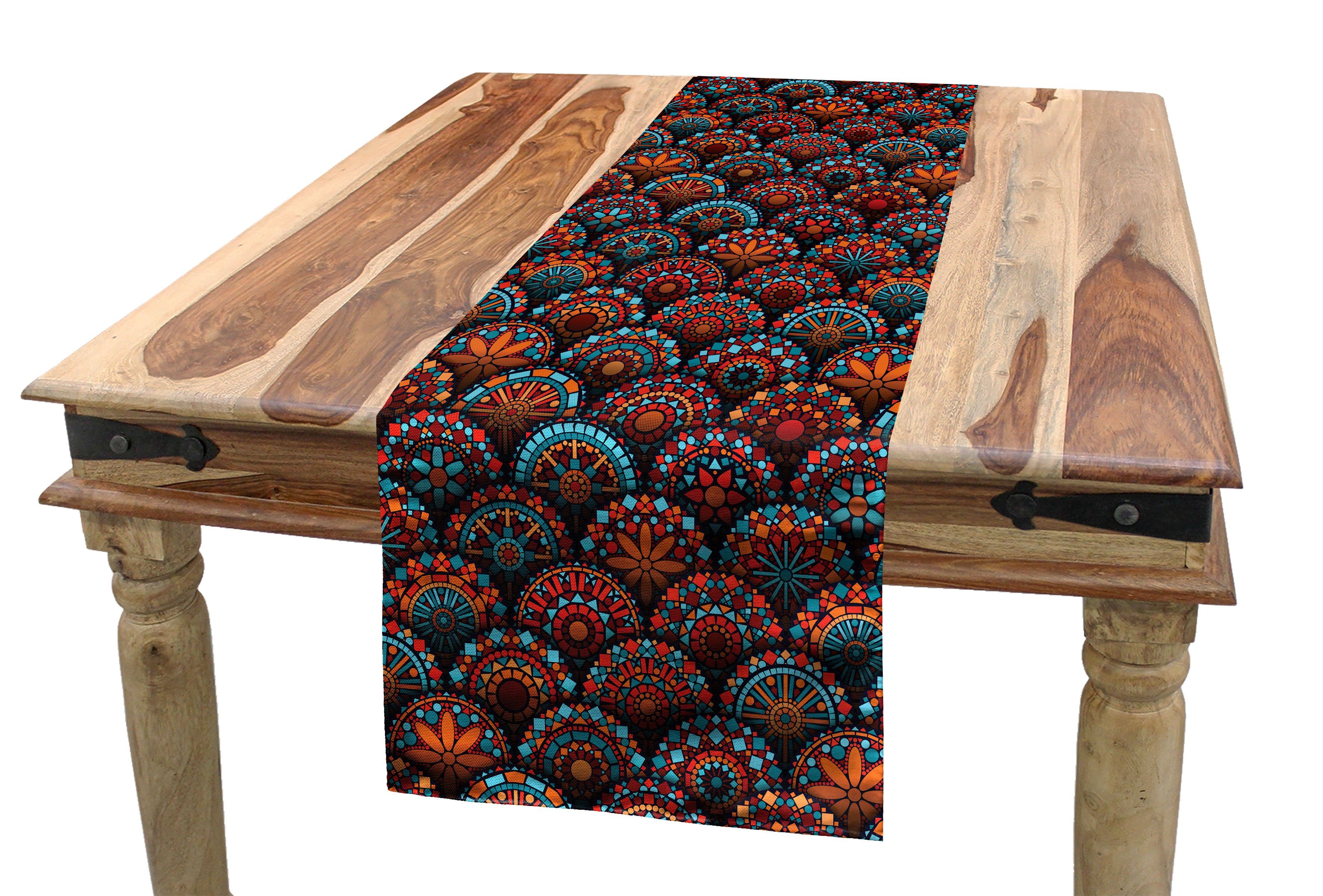 Abakuhaus Tischläufer Esszimmer Küche Rechteckiger Dekorativer Tischläufer, marokkanisch Skala Mandala-Entwurf
