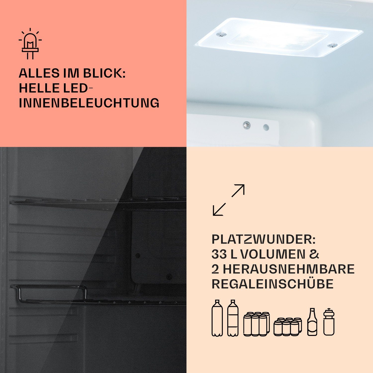 Klarstein Getränkekühlschrank 10039425, 55 cm hoch, 40.2 cm breit, Mini Kühlschrank ohne Gefrierfach klein Getränkekühlschrank Glastür – Bild 5 von 5
